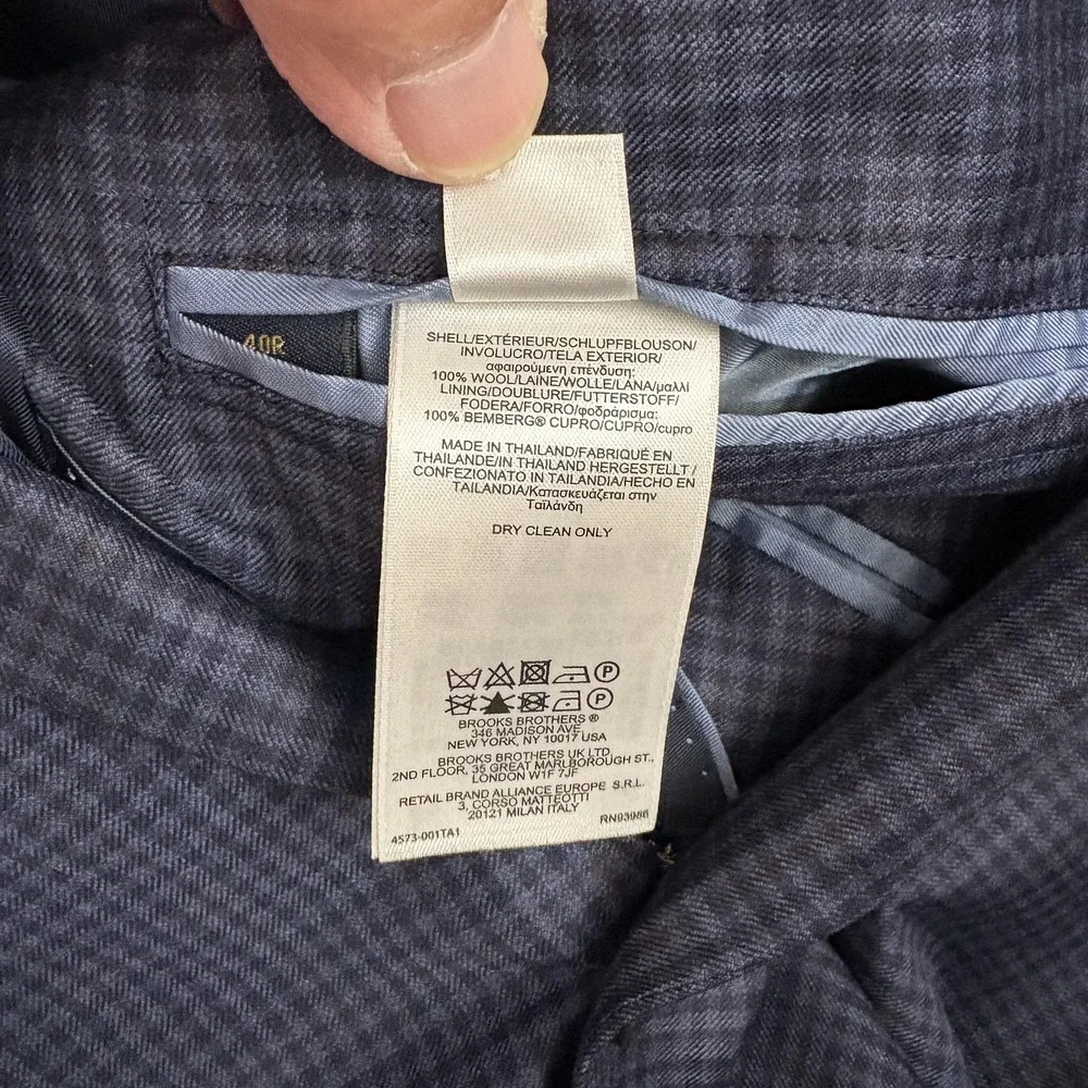 Brooks Brothers Blazer Mens 40R Blue Check Wool BrooksCool